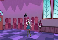 In Coffin Corridor with Draculaura and her bat, Count Fabulous