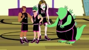 The dinosaur boy with his casketball teammates.