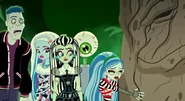 Ghoulia hugging the old tree to make him happy along with Frankie, Abbey, Eyera, and Slo Mo.