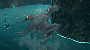 A Khezu marking territory in the Lava Caverns