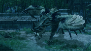 A Rathian cleaning her talons in the Shrine Ruins