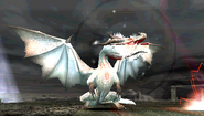 White Fatalis summons red lightning.