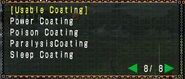 Usable coating list in Weapon Info