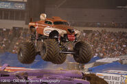Monster Mutt on Grave Digger 14 in Philadelphia, June 2010. This would be the chassis's final event.