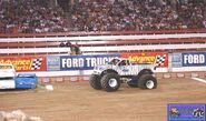 Little Tiger, with a flat tire during Monster Jam World Finals 5, circa 2004.