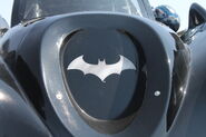 Close-up of the logo on the updated Batman's hood, March 2013