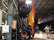 Megalodon Fire on the Spider-Man display chassis at the 2019 Monster Jam Season Kickoff.