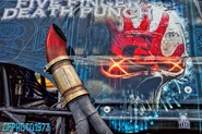 Close-up of the Five Finger Death Punch skull on Bounty Hunter.