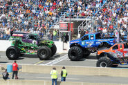 Grave Digger 19 and Bigfoot at South Boston, October 2011. This event is notable for being the last time any FELD-owned trucks appeared at a non-USHRA show.