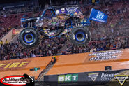 Son-uva Digger with the special Team Ice flag reading Ryan Anderson's name for Monster Jam All-Star Challenge.