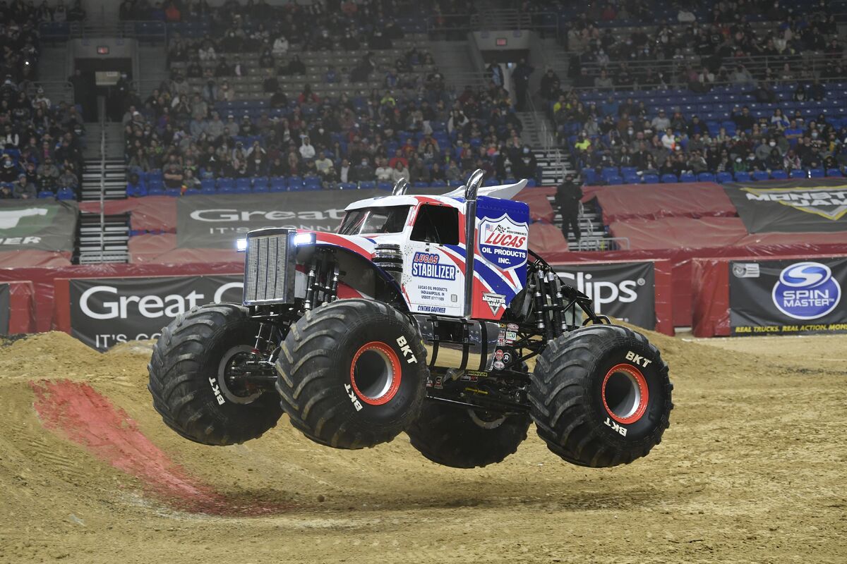 Monster Jam trucks at Lucas Oil Stadium