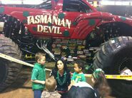 St. Patrick Day Tasmanian Devil with four-leaf clovers on the side of the truck.