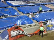 The damaged stands after the Captain's Curse crash.