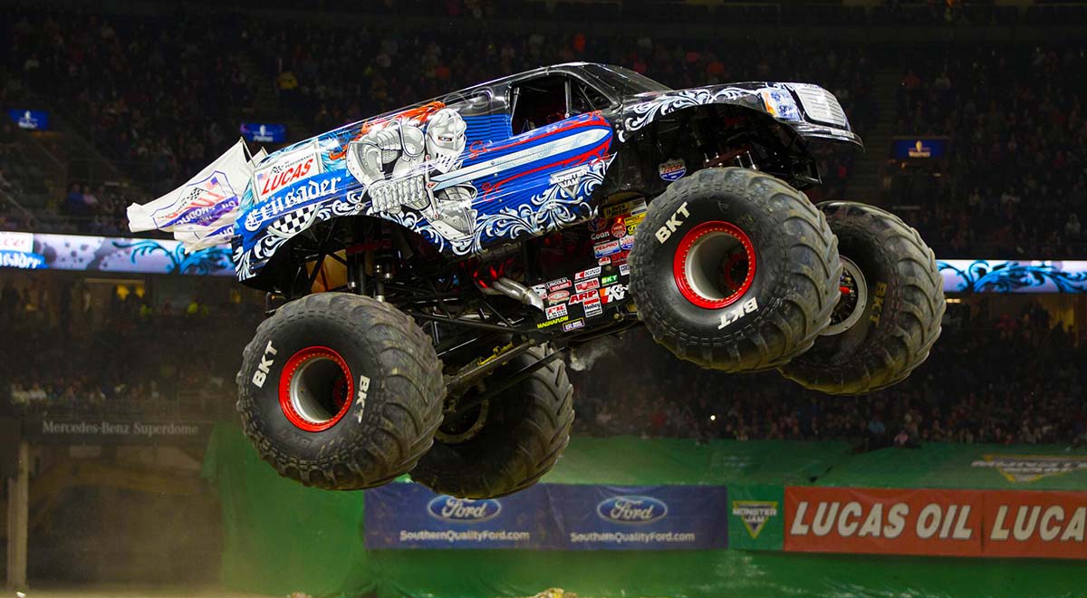 Monster Jam trucks at Lucas Oil Stadium