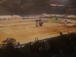 Grave Digger rolling over during freestyle.