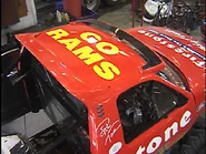 Firestone Wilderness with "Go Rams" written on the roof.