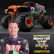 Render for Grave Digger 25's orange paint scheme for Monster Jam World Finals 17.