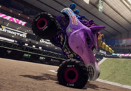 Sparkle Smash doing a stoppie in Monster Jam Steel Titans 2.