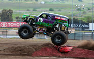 Grave Digger on the Grave Digger the Legend chassis. Notice that the chassis is not green.