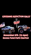 CRUSHING ADDICTION RALLY promotion banner including Heaven Bound and Rise.