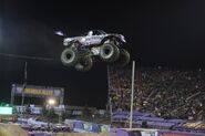 Metal Mulisha's massive leap at the start of its winning freestyle performance at Monster Jam World Finals XV.