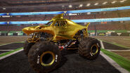 Gold Megalodon in Monster Jam Steel Titans, featured exclusively in Target pre-orders.