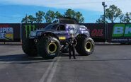 Mohawk Warrior with yellow beadlocks for Monster Jam Breaking World Records, circa July 2020.