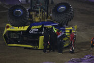 Wolverine crashing after its round 2 race at Monster Jam World Finals XV.