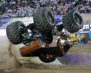 Zombie Hunter during its iconic "barrel roll" at Monster Jam World Finals 16, circa 2015.