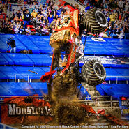 Captain's Curse crashing into the stands at Monster Jam World Finals X, circa 2009