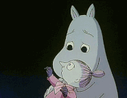 Moomintroll and Too-Ticky with frozen Little My