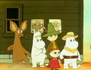 Moomintroll, Sniff, Little My, Snorkmaiden and Snufkin in the Wild West