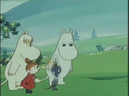 Moomintroll, Little My and Snorkmaiden with Alien Kid