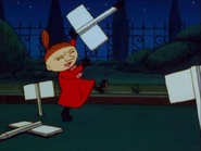 Little My tears off the blackboards.