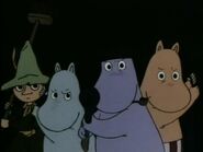 Moomintroll, Moominmamma, Snufkin and Moominpappa