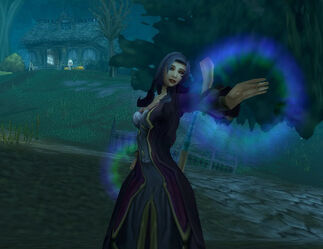 A young Maldelyn practicing shadow magic in Darkshire