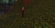 A Scarlet Magician, wandering along the hills before the Monastery.