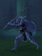 Sir Adalhard the Chivalrous, delivering a powerful pommel-strike.