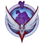A logo of a silver and red phoenix over a blue and purple map of Quel'Thalas.