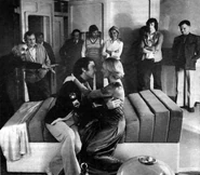 On set of The Taybor. L-R: Bob Brooks (with his arm out), Frank Watts, John Downes (the bearded man wearing a striped tank top) Suzanne Heimer, and Gerry Toomey.