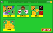 The UI of the Shop, with a log out button. The log out button was removed c. 2020.