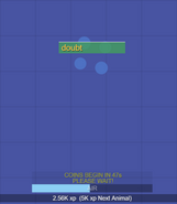 A Squid diving with "doubt" typed out in the chat text box but not sent