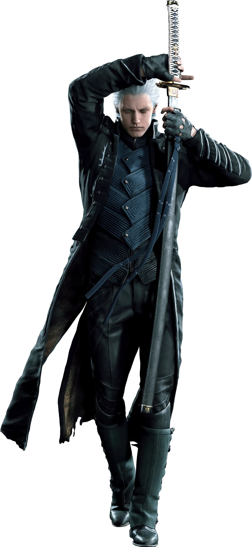 Vergil, the stoic demon hunter from devil may cry 5, amidst an