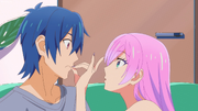 Akari pretends to kiss Jirō