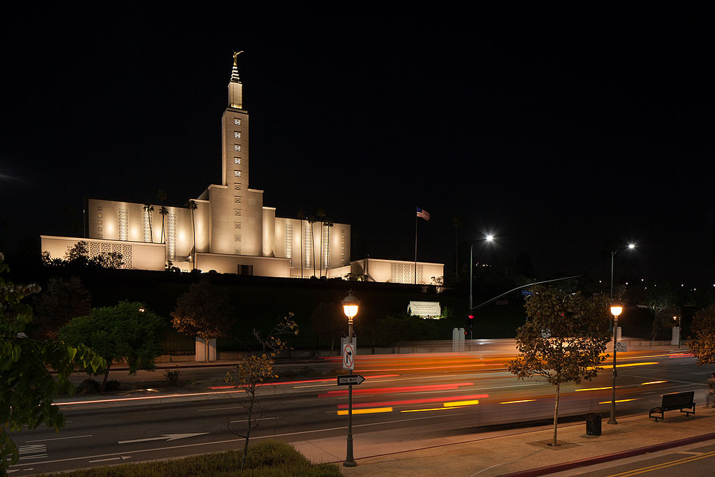 LDS Los Angeles California Latter-day Temple Night Light Statue The Church of Jesus Christ of Latter-day Saints