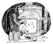Hester and Shrike at a fireplace