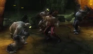 Liu Kang enfrenta um grupo de Onis em Mortal Kombat: Shaolin Monks.