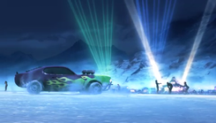 V8 as it appears in the Background Cinematics of Arctic Edge. It has purple livery with green flamejob, similar to the one used by Kid Million's vehicles in this game, one of which is Patriot Surger.