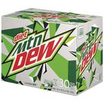 The current Diet Mountain Dew 30-pack design (right).