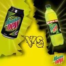 Promotional artwork for Mountain Dew in South Africa, featuring its 600 ml bottle design and 330 ml can design.